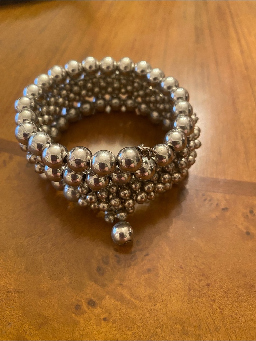 Polished Silver Bead Multi-Row Stretch Bracelet
